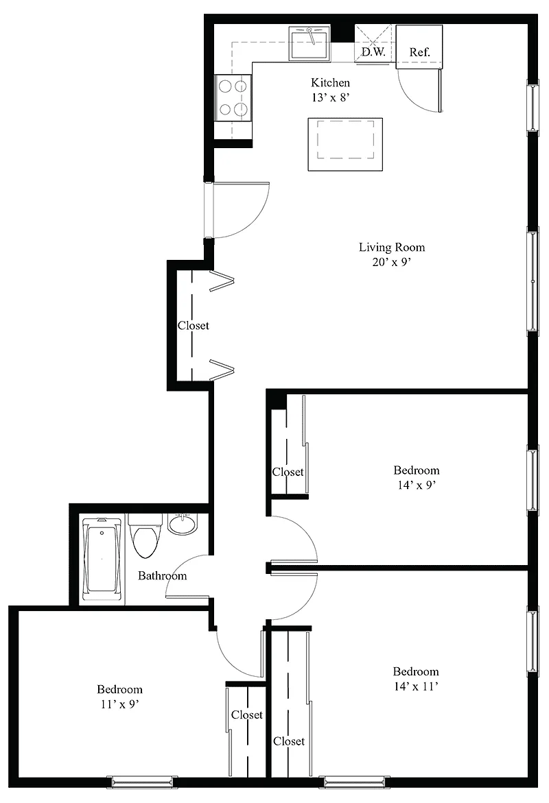 Floor plan 3 Bedroom 1 Bath