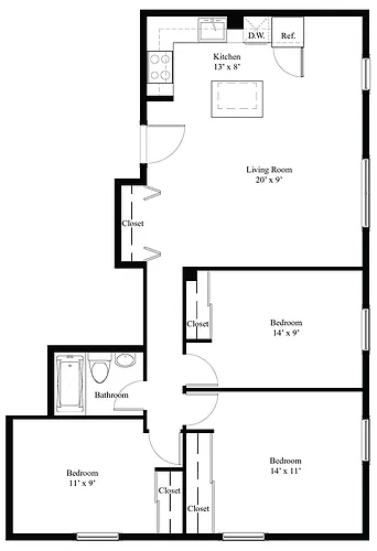 Floor plan 3 Bedroom 1 Bath