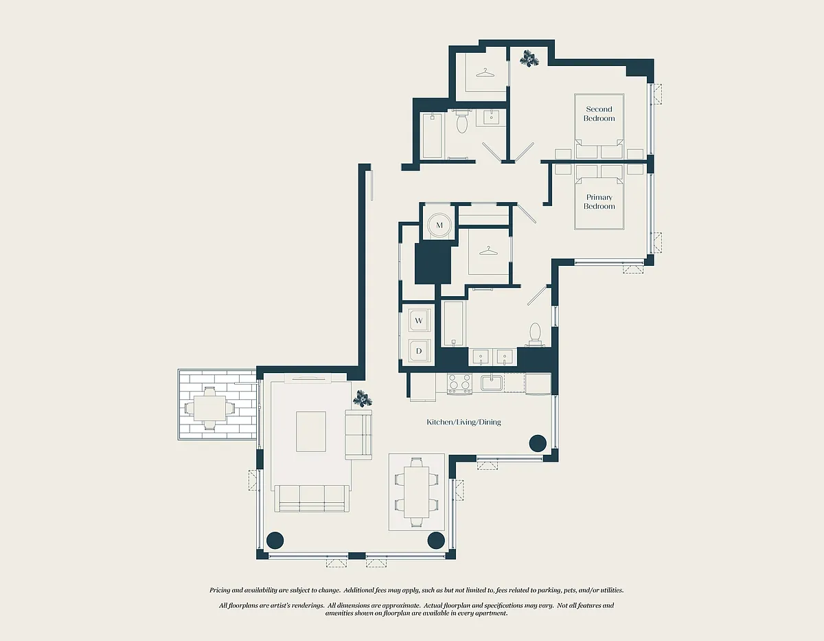 Floor plan 2 Bed - 2 Bath | B15