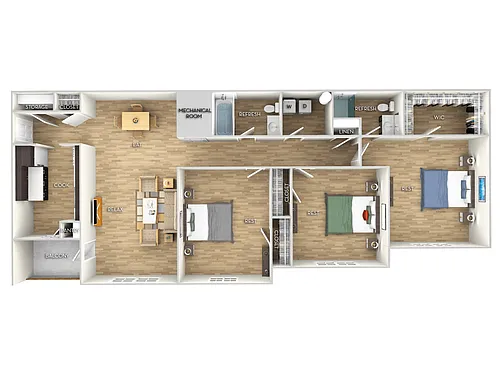 Floor plan Three Bedroom, Two Bath (Small)