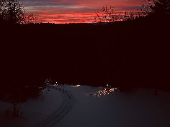 Driveway, lit up at night