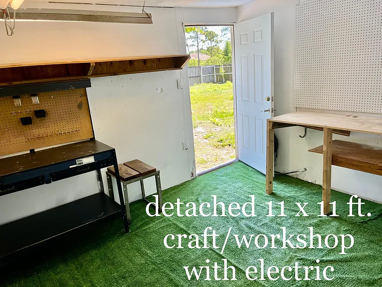 Plenty of storage. 12 X 18 foot garage AND 11.5 X 11.5 storage/craft/workshop with electricity.
