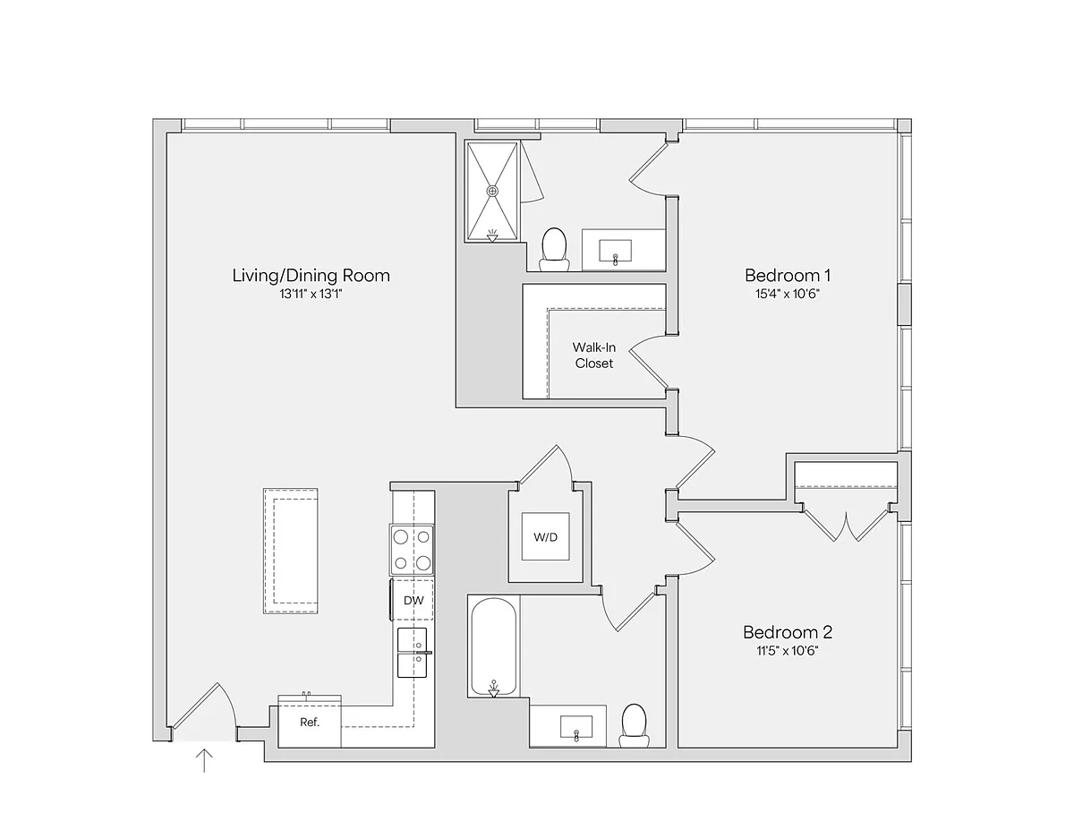 Floor plan 2BR 2BA (1092 SF )