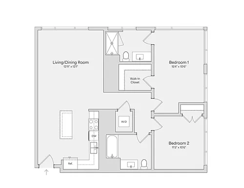 Floor plan 2BR 2BA (1092 SF )