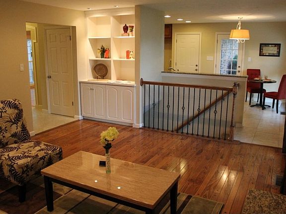 Family room with wood floors