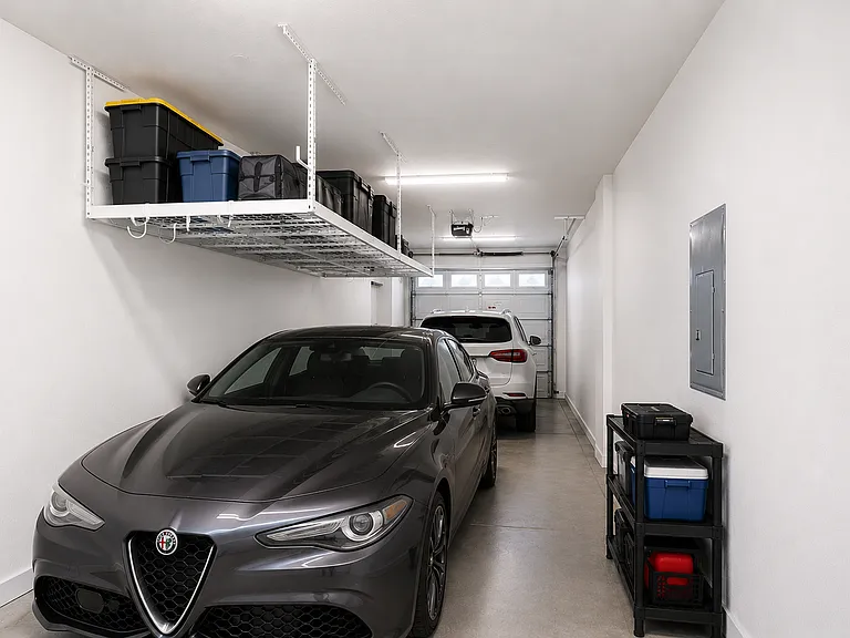2-Car Tandem Garage with Overhead Storage Space, staged