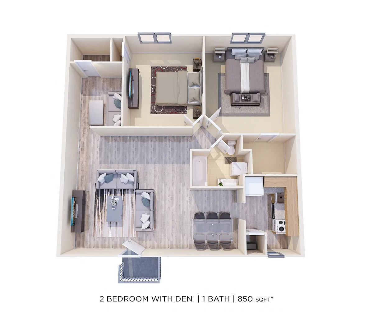 Floor plan Two Bedroom w/ Den - 850 sqft