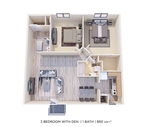 Floor plan Two Bedroom w/ Den - 850 sqft