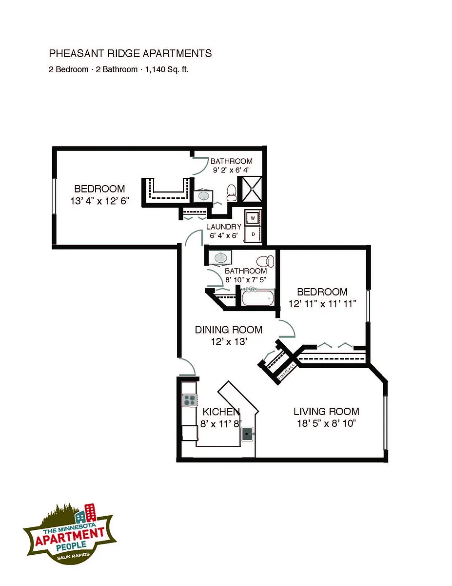 Floor plan 2bed 2bath Fireplace Washer Dryer Vaulted Ceiling