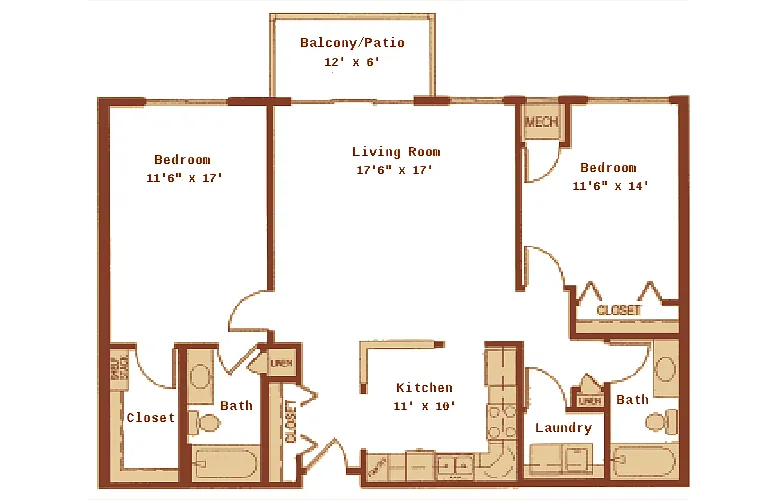 Floor plan Maple - Two Bedroom-Two Bath