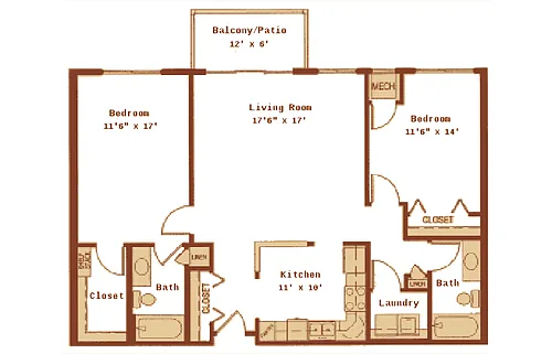 Floor plan Maple - Two Bedroom-Two Bath