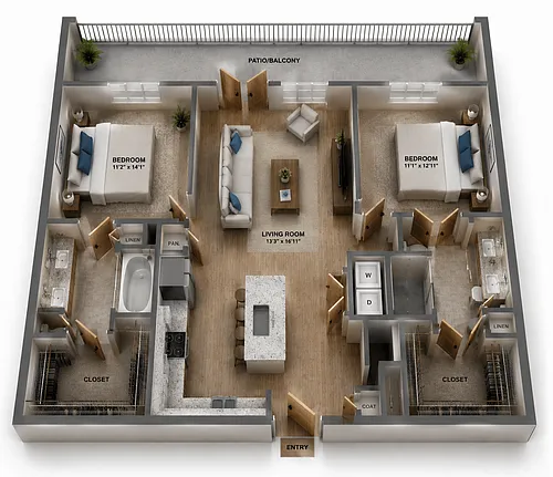 Floor plan B3 (Large Patio/Balcony)