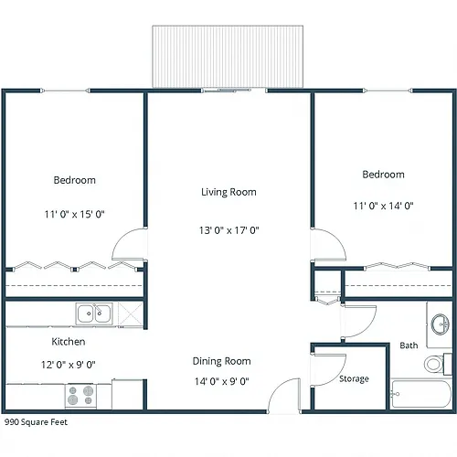 Floor plan Two Bedroom 21A