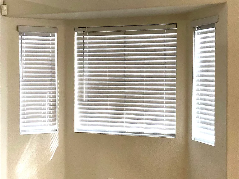 Bay window area with pot shelves.