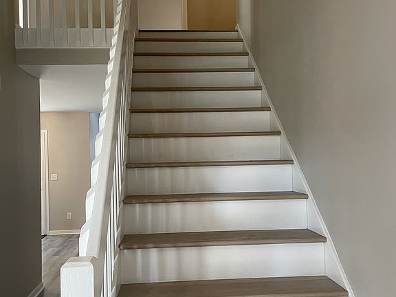 Wood stairs with a neutral finish