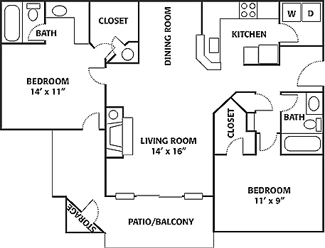 Floor plan 2 Bed 2 Bath Large