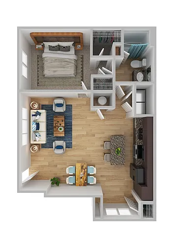 Floor plan A2C - One Bedroom, One Bathroom