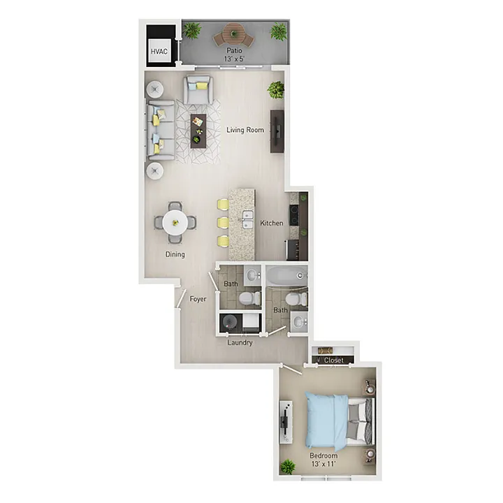 Floor plan 1 bedroom 1 and a half bathroom