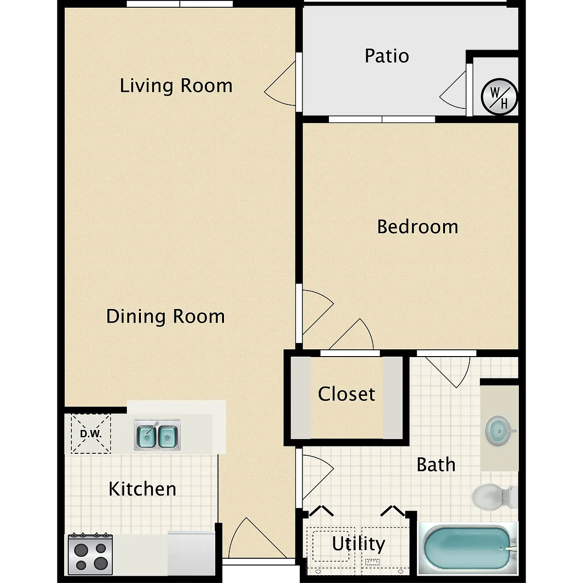 Floor plan 1 Bed 1 Bath 50%