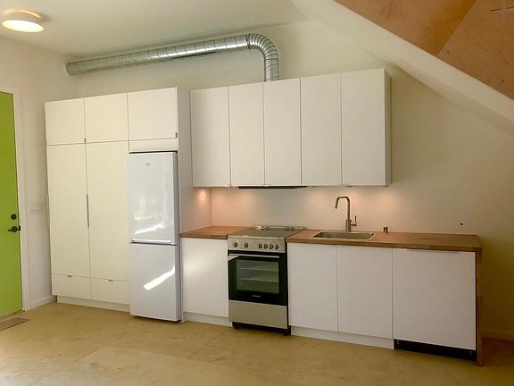 Modern kitchen with butcher block countertops