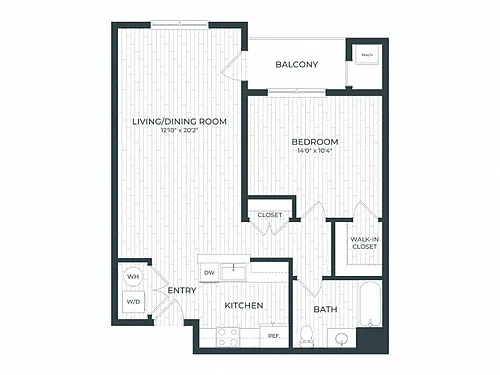 Floor plan A2 | 1 Bed | 1 Bath