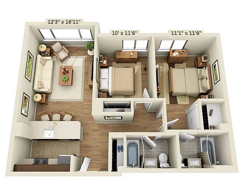 Floor plan Two Bedroom B2A-R