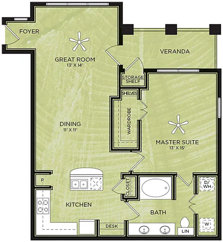 Floor plan A10: 1 Bed 1 Bath