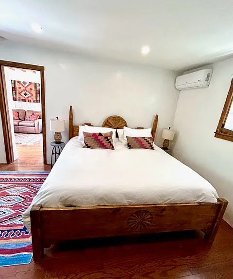 Casita bedroom looking into living area.