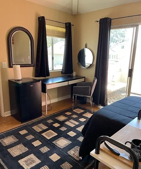 Desk and mini fridge