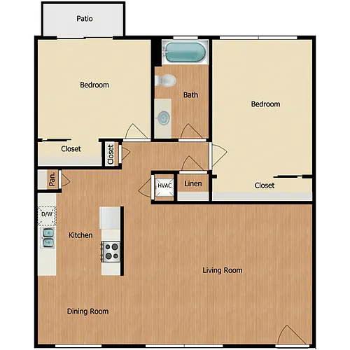 Floor plan 2 Bed 1 Bath