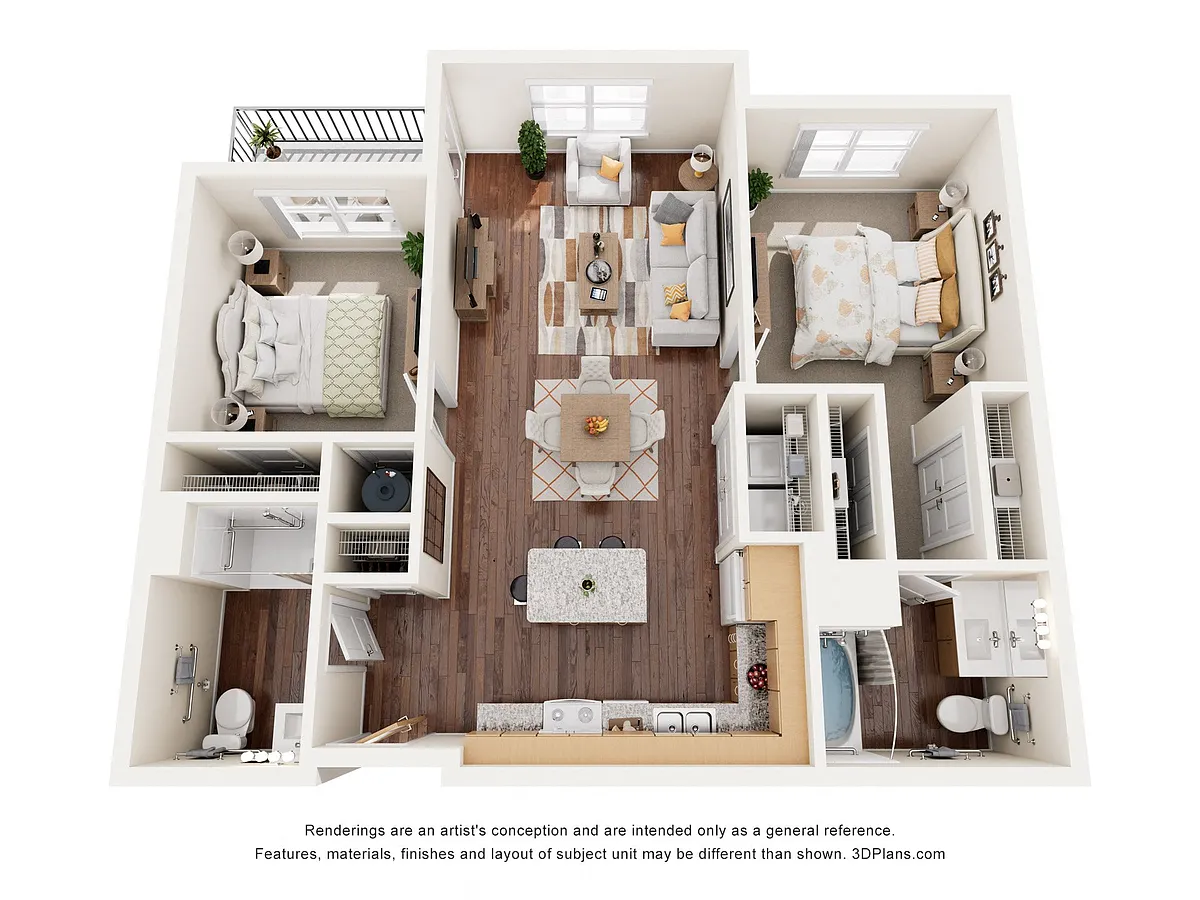 Floor plan Two Bedroom 2AA (Wheelchair Accessible)