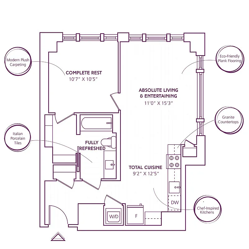 Floor plan 1 Bed - 1 Bath | A07F (Pocket Office by Ori)