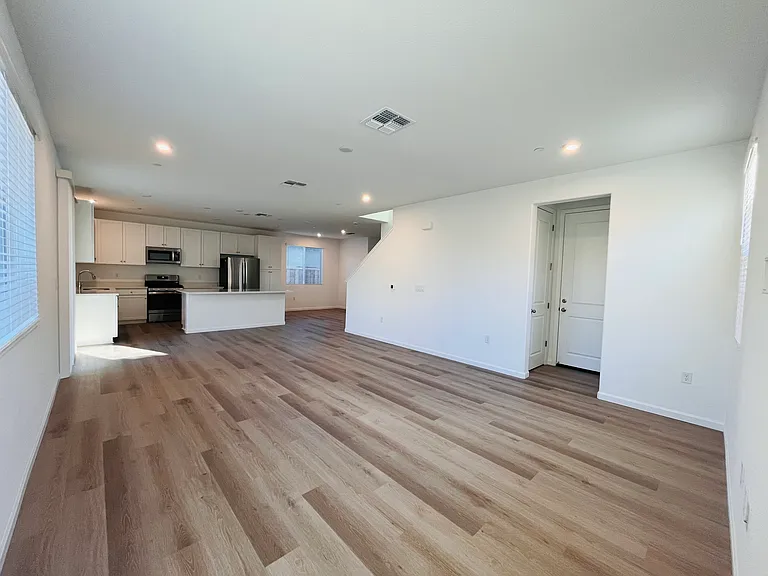 Great room and garage access door