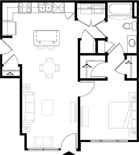 Floor plan 1 BR Designer Courtyard