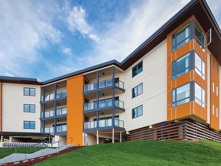 Stylish buildings situated atop Ring Mountain that offer breathtaking panoramic views.