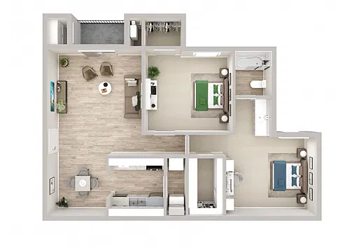 Floor plan 2 Bedroom 1 Bath Apartment