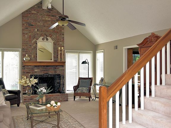 Light living room with gas fireplace