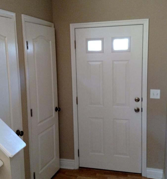 front door with closets