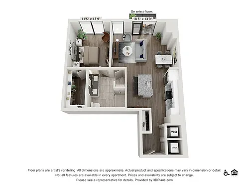 Floor plan One Bedroom One Bath (927 SF)