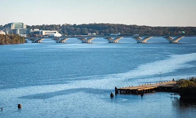 View of National Harbor from private balcony or rooftop deck