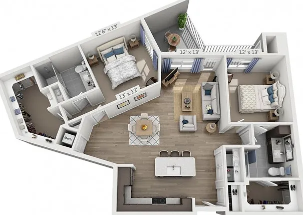 Floor plans are artist's rendering. All dimensions are approximate. Actual product and specifications may vary in dimension or detail. Not all features are available in every apartment. Prices and availability are subject to change. Floor plans are artist