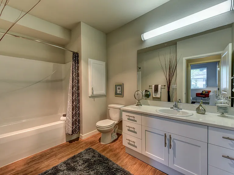 Bathroom with Wood Inspired Floor