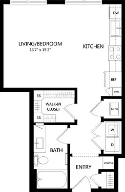 Floor plans are artist's rendering. All dimensions are approximate. Actual product and specifications may vary in dimension or detail. Not all features are available in every apartment. Prices and availability are subject to change. Floor plans are artist