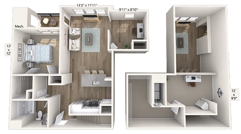 Floor plan A12DL-7305-1232-sqft
