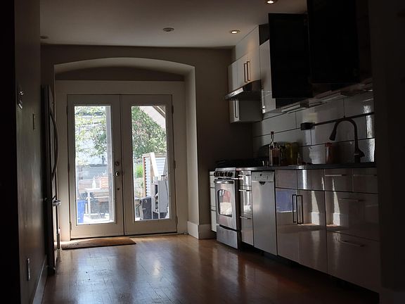 Kitchen with door to back deck.