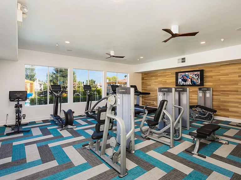 Our fitness center features large windows that flood the space with natural light, plus ceiling fans to keep you cool during your workouts at Ascent at the Galleria.