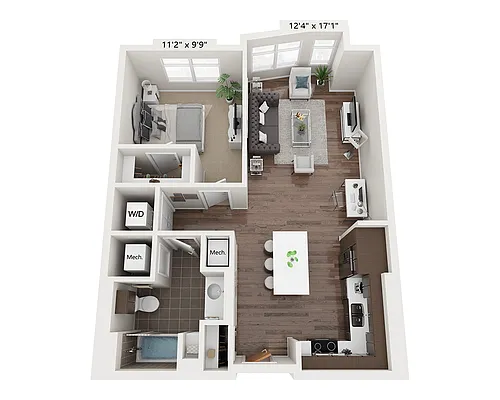 Floor plan One Bedroom A1D