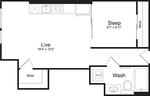 Floor plan Open 1 Bedroom D