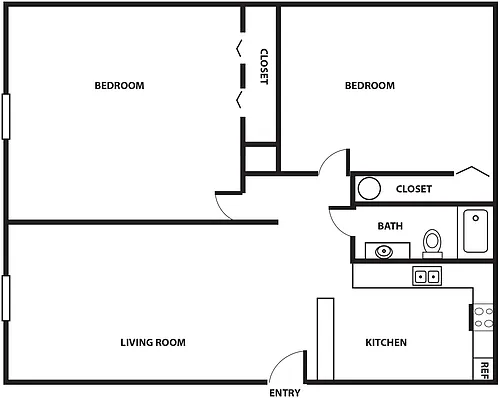 Floor plan 2-bed, 1-bath at Greenway