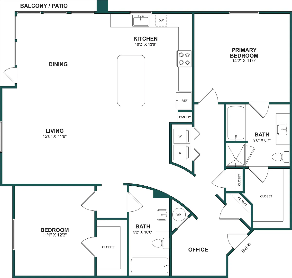 Floor plan 2 Bed/2 Bath-B7